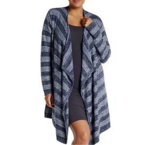 Barefoot Dreams Bamboo ChicLite Blue Stripe Calypso Wrap Sweater L/ XL - EUC